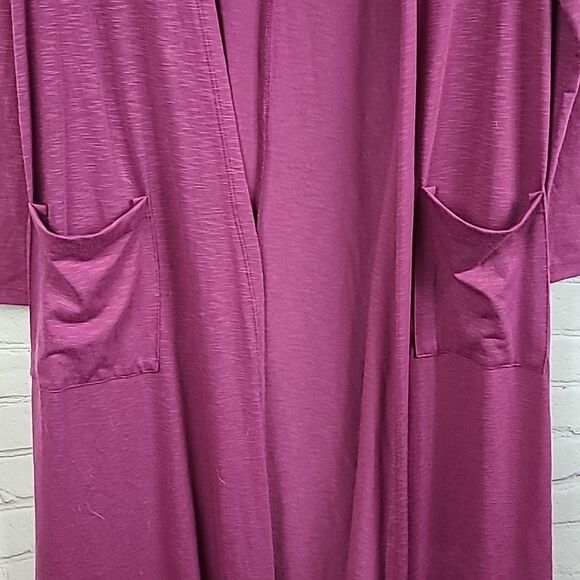 LuLaRoe Sarah Dark Pink Slub Knit Duster Cardigan XS Open-Front Long Layering - Picture 5 of 8
